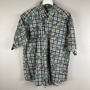 Woolrich Vintage Button Down Blue Mountain Fishing Shirt  - XL